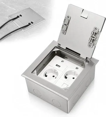 Obrázek produktu pro Nerezová zásuvková jednotka s 2 zásuvkami pro střídavý proud, 1 USB portem a 1 RJ45 portem, vodotěsná podlahová zásuvka pro vnitřní použití