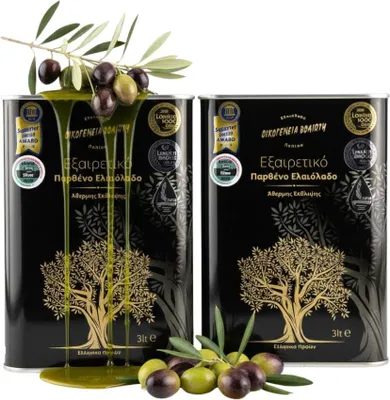Produktbild von Olivenöle 2x3 L - Unfiltriert - Fruchtiger Geschmack - Kaltgepresst - EV BLACK - Natives Olivenöl Extra - goldene Farbe - Pelion Amfissa Oliven