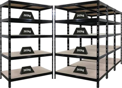 Produktbild von Mega Deal | 4x Schwerlastregal Tiger | HxBxT 180x120x60cm | Fachlast 265kg | Schwarz | Garagenregal, Lagerregal, Steckregal, Kellerregal, Werkstattregal