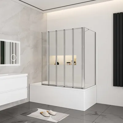Produktbild von 5 tlg. Faltwand  Glas Badewannenaufsatz 120x70x140cm Duschabtrennung