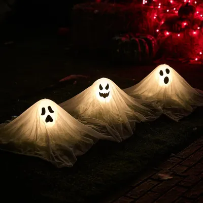 Halloween-Geisterlichter-Set, 3 weiße Gespenster, Außendekoration