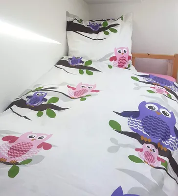 Produktbild von Bettwäsche Set 2-teilig mit Reißverschluss Eulen 135 x 200 cm + 80 x 80 cm