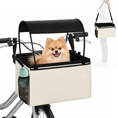 Produktbild von Hundekorb Fahrrad Vorne 2 in 1 Tragbarer Hundefahrradkorb mit Verdeck