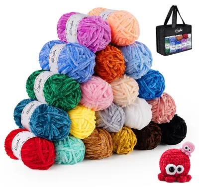 Chenille-Garn-Set 20 x 30 g, weich, für Stricken & Häkeln
