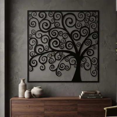 Obrázok produktu pre Dekoratívny 3D panel strom z čierneho kovu 100x1x100 cm