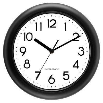 Outdoor-Wanduhr 26 cm, wasserdicht, wetterfest, geräuschlos, schwarz