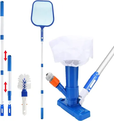 Produktbild von Set zur Poolreinigung – Poolroboter mit Skimmer – Poolpflege – Teleskopstange – 120 cm – Blau
