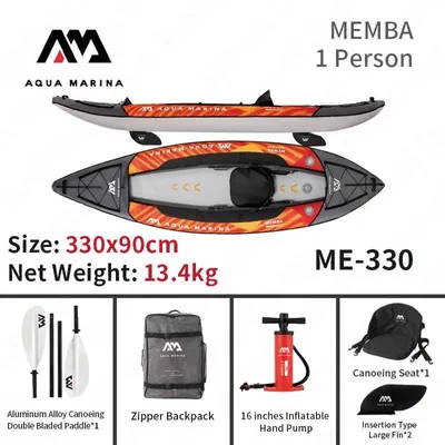 Produktbild von MEMBA aufblasbares Kajak Kanu - ME-330 1-Person - 330x90cm - 13,4kg leicht - 2+1 Luftkammern - mit Paddel und Sitz
