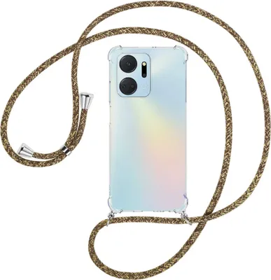Produktbild von Handykette Backcover-Schutzhülle mit Band (Metall silberfarben) für Honor X7a (6.75'') - braun+beige
