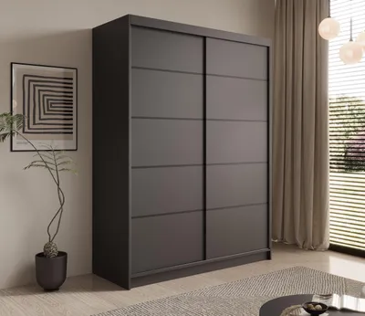 Produktbild von Schwebetürenschrank 2-türig Schrank, Spiegeltür,Garderobe Schiebtüren Schlafzimmer - Schiebetürenschrank SANTINA 150 - Schwarz