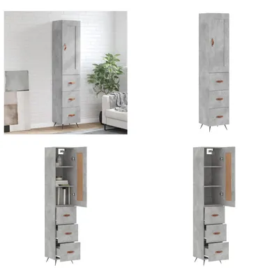 Produktbild von vidaXL Highboard Betongrau 34,5x34x180 cm Holzwerkstoff - Highboard - Highboards - Sideboard - Schrank