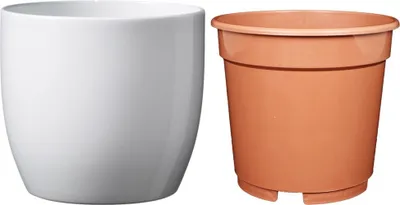 Produktbild von MePla - Set - Übertopf Basel ø13 + Kulturtopf ø12 - weiss