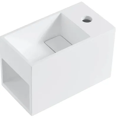 Imagen del producto de CERANO - Lavabo de mármol artificial Zeno, modelo suspendido, lado derecho - blanco mate - 33x18 cm