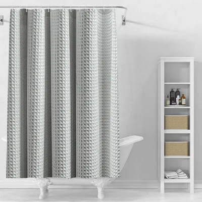Obrázok produktu pre Omgoods – Biela záclona do sprchy, 180 x 200 cm, vodeodolná a s antibakteriálnou úpravou