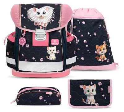 Produktbild von Belmil Classy ergonomisches Schulranzen-Set 4-teilig "Cute Kitten Pinky" mit Brustgurt