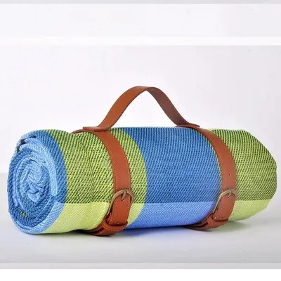 Productafbeelding van Famanu picknickdeken 200x200 cm - Waterdicht - Geel | Blauw | Gestreept