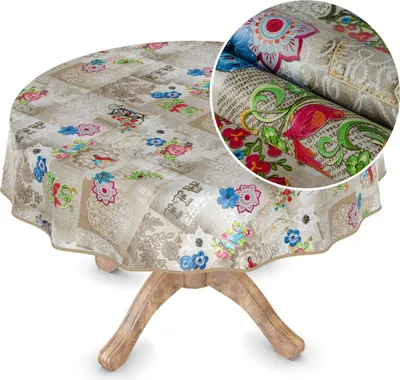 Produktbild von Tischdecke Wachstuch MIMOSA Blumen Beige Robust Wasserabweisend Rund 120 cm