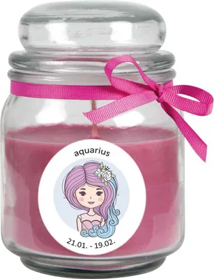Produktbild von Sternzeichen Duftkerze Lavendel im Bonbonglas ( Wassermann ) - viele Motive zur Auswahl, 300g - Brenndauer bis zu 70 Std - Aquarius