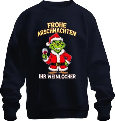 Produktbild von Frohe Arschnachten Weihnachtsgrinch Weinhumor Geschenk Weinparty Uni Sweatshirt Pullover, Navy, M