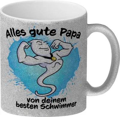 Produktbild von Alles gute Papa, von deinem besten Schwimmer Glitzer-Kaffeebecher