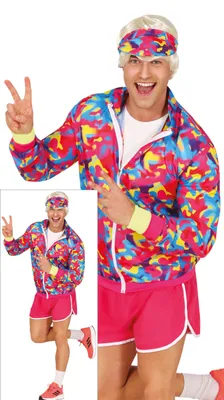 Produktbild von Sportliches 80er Jahre Outfit Bunter Karnevalsjogger Kostüm Spaßiger Fitnessstil Laufjacke, Größe: 48 - 50 (M) Farbe: Mehrfarbig