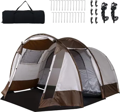 Produktbild von KOMFOTTEU 4-6 Personen Tunnelzelt Wasserdicht & Winddicht, Campingzelt mit Vorraum, Familienzelt mit 2 Tür, Heringen, Seile & Tragetasche, Kuppelzelt Glamping Zelt für Reise & Camping, 460x320x320cm