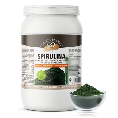 Produktbild von GOLDEN PEANUT Spirulina Algen Pulver 1 kg – 100% reines Spirulinapulver, Zellwände aufgebrochen, , roh, vegan