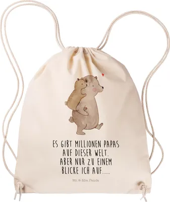 Produktbild von Mr. & Mrs. Panda Jutebeutel Papa Bär - Transparent - Geschenk, Sohn, Muttertag, Stoffbeutel, Beutel, Turnbeutel, Geburtstag, Kleiner Rucksack, wander, Vatertag