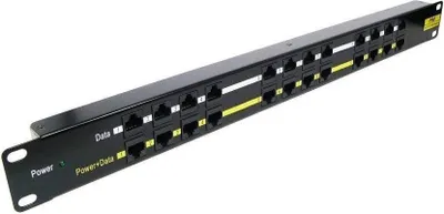 Obrázek produktu pro POE Patch panel/ UTP cat.5e 12p/ 1U/ Black (provedení 19" rack)