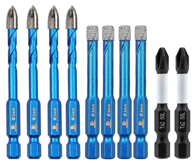 Productafbeelding van Diamantboorkopset & steenboorkopset, 10-delig, Ø 6 mm, met magnetische schroefbits