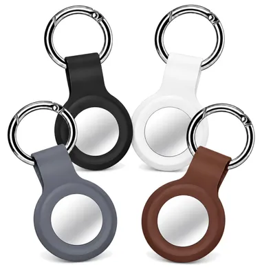 Produktbild von 4x AirTag Anhänger Farbmix Classic (Schwarz, Weiß, Grau, Braun) – AirTag Schlüsselanhänger / Hülle – Silikon Cover Case für Apple AirTag – 4er-Set