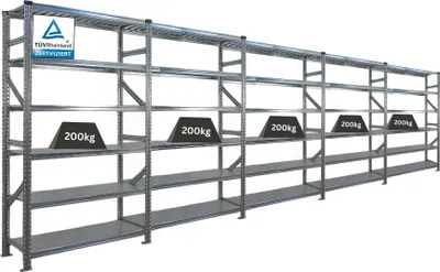 Produktbild von Fachbodenregal PROXIMO mit  Stecksystem | Komplettregal | HxBxT 210x600x50cm | 6 Ebenen | Beidseitig nutzbar | Verzinkt