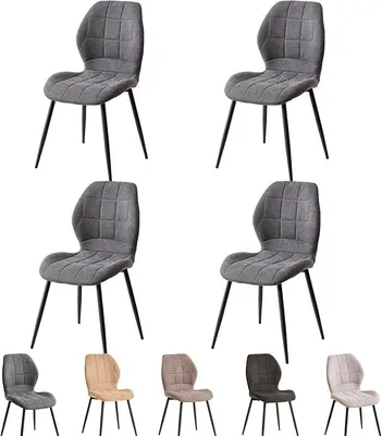 Imagen del producto de Juego de 4 sillas de comedor, sillas de cocina, sillas tapizadas en lino, color gris