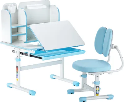 Obrázok produktu pre VEVOR detská stolička k písaciemu stolu, výškovo nastaviteľná (54-73 cm), nosnosť (100 kg), sklon 0-40°, vhodná do spálne, pracovne, školy, modrá