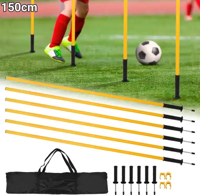 Produktbild von Jayseuw 6x Slalomstangen Fussball 1,5 m sprunghafte Agilität Stangen Agility Trainingsset Gelb