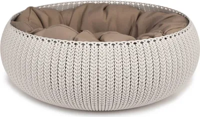 Produktbild von Curver Haustierbett Cosy, 50x22 cm, Cremefarben, für Katzen und kleine Hunde, aus Kunststoff und Polyester, mit waschbarem Kissen, wartungsarm, einzigartige Strickoptik, robust