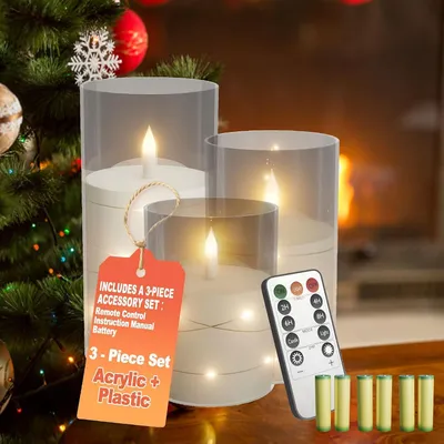 Obrázok produktu pre Sada 3 LED sviečok LARS360 s diaľkovým ovládaním, blikajúce LED sviečky s časovačom, s možnosťou stmievania, bezdrôtové, vrátane 6 batérií AA, výška 10/12,5/15 cm, priehľadné