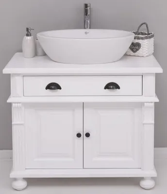 Image de Casa Padrino Ensemble de salle de bain de style rustique blanc - 1 armoire de toilette & 1 lavabo ovale en céramique - Meubles de salle de bain de style rustique - Meubles de salle de bain de style rustique