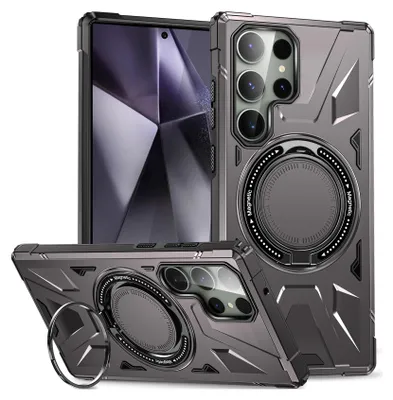 Immagine prodotto di Custodia per Samsung Galaxy S24 Ultra compatibile con MagSafe, robusta custodia di protezione con supporto ad anello magnetico Grigio