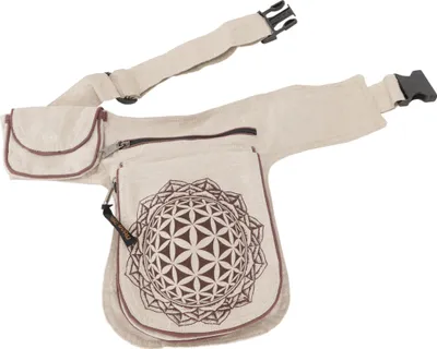 Produktbild von Stoff Sidebag & Hüfttasche `Flower of Life`, Boho Gürteltasche, Bauchtasche aus Nepal - Beige/braun, Uni - Erwachsene, Baumwolle, 25*20*4 cm, Festival- Bauchtasche Hippie