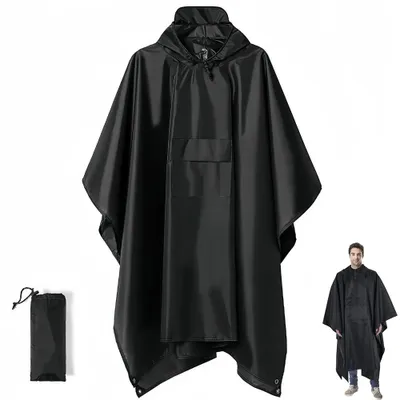 Produktbild von Regencape - Regencape für Erwachsene -183 cm - Kapuze und Druckknöpfe - Wasserdicht - Mit Aufbewahrungstasche - für Outdoor-Aktivitäten wie Wandern
