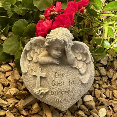 Produktbild von Engel Grabengel Grabherz Grabschmuck Grabdeko - Du lebst in unseren Herzen