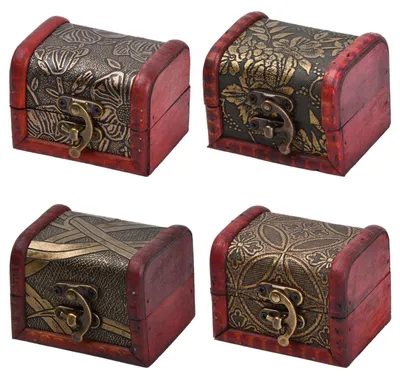 Imagen del producto de Juego de 4 mini cofres del tesoro de madera para niños