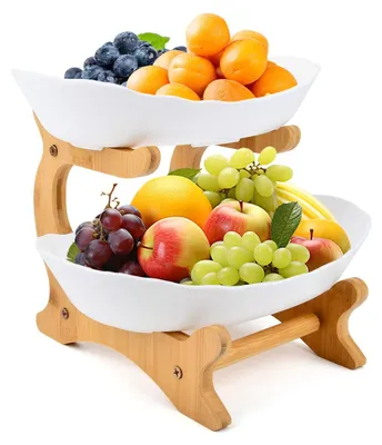 Productafbeelding van Etagère 2 etages, fruitetagère met bamboe standaard