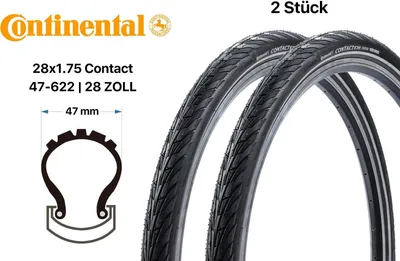 Produktbild von 2 Stück 28 Zoll Continental Contact Fahrrad Reifen 28x1.75 City Bike 47-622 E25 Reflex