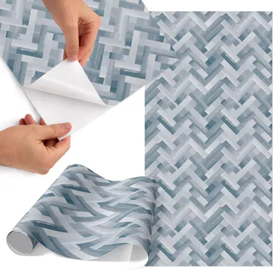 Produktbild von Möbelfolie 65x130 cm - Klebefolie Möbel - Selbstklebende Folie - Folie für Möbel - Möbelfolie Küche - Klebefolie Küche - Möbelfolie Schrank - Wasserdicht - Abwaschbar - Selbstklebend - Luftblasenfrei - Rückstandslos entfernbar - Graues Fischgrätmuster
