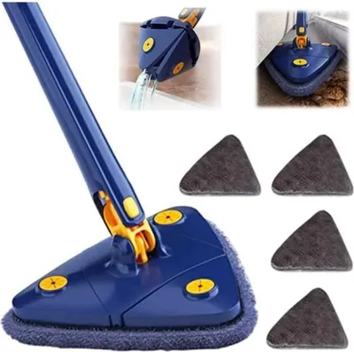 Obrázek produktu pro Trojúhelníkový mop s funkcí automatického odstraňování vody, otočný teleskopický mop, 4 mopové utěrky