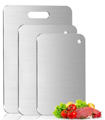 Image de Ensemble de 3 planches à découper en acier inoxydable, idéales pour la cuisine et les pique-niques