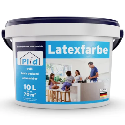 Produktbild von Plid Latexfarbe 10 L Weiß Satin – Abwaschbare Innenfarbe für ca. 70 m² – Seidenmatte Wandfarbe, pflegeleicht,  Germany