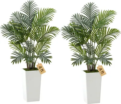 Zdjęcie produktu dla Sztuczne palmy areca 1.2m, 2-pak - Sztuczne rośliny tropikalne w białych doniczkach - Sztuczne jedwabne rośliny dekoracyjne na werandę, do salonu, na taras - Dekoracyjne sztuczne drzewa do domu i biura